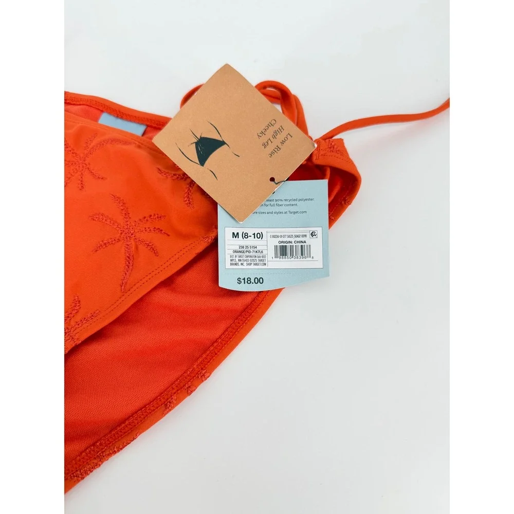 Shade & Shore Orange Embroidered Palm Tree Side Tie Bikini Bottoms Medium NEW
